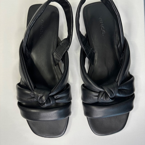 VINCE black leather flat sandals - Picture 2 of 16